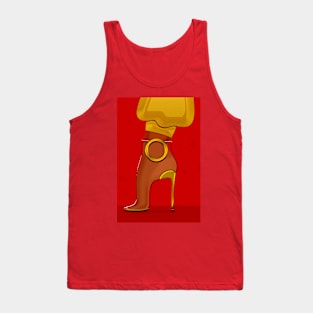 Golden and transparent high heel shoe on red Tank Top